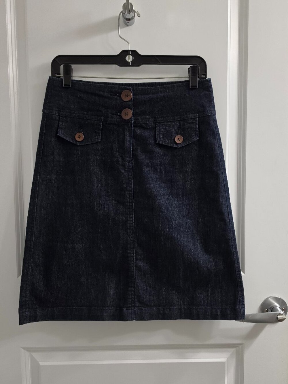 RW&CO Dark Wash Denim A-Line Mini Skirt Faux Flap Pockets Size 0